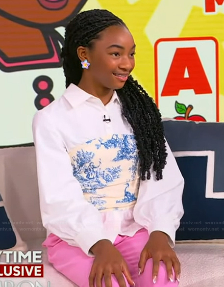 Graceyn Hollingsworth's printed mixed media top on Tamron Hall Show