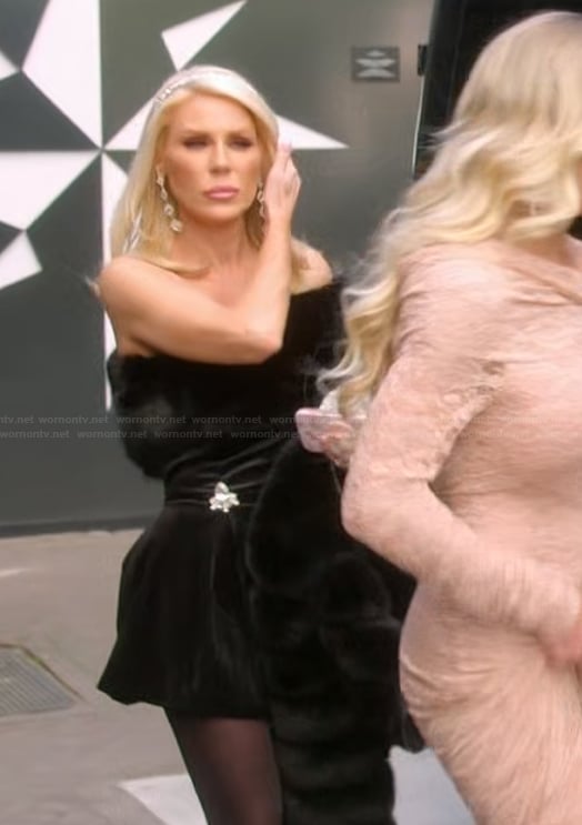 Gretchen's black shearling velvet dress on The Real Housewives of Orange County