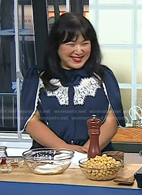 Hetty Lui McKinnon's navy lace inset cape blouse on Today