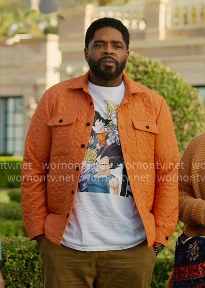 Howard's orange quilted jacket and Dragon Ball Z t-shirt on Loot