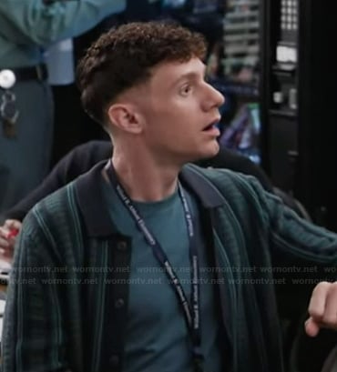 Jacob's's blue striped cardigan on Abbott Elementary