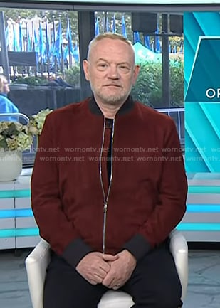 Jared Harris's red suede jacket on Today