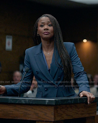 Jax's navy doube breasted blazer on Reasonable Doubt