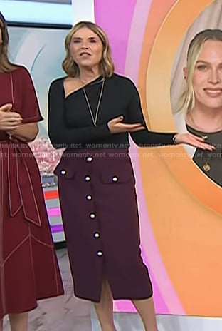 Jenna's black asymmetric top and burgundy skirt on Today