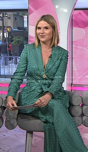 Jenna's green satin tie front blazer and pants on Today