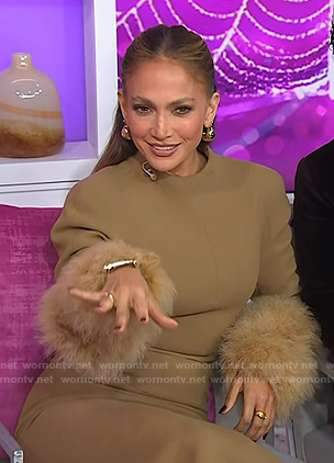 Jennifer Lopez's brown feather trim top and skirt on Today