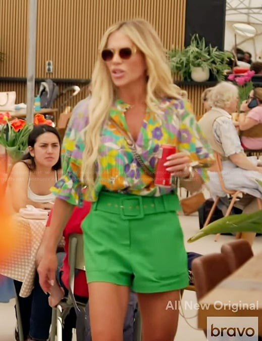 Jennifer's floral print top and belted shorts on The Real Housewives of Orange County