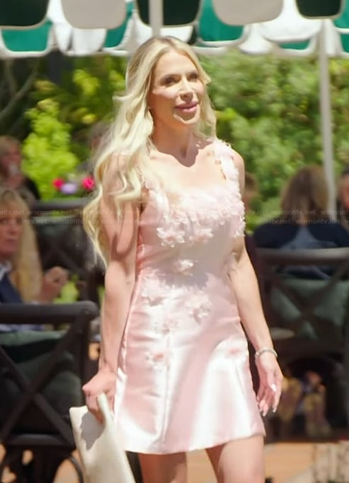 Jennifer's pink floral applique mini dress on The Real Housewives of Orange County