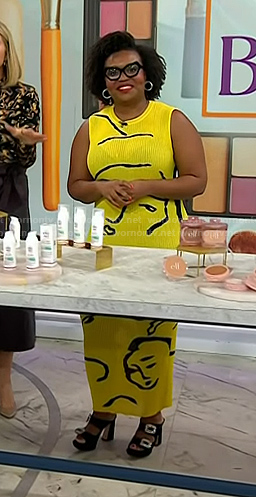 Jessica Cruel's yellow face print dress on Today