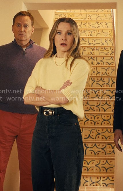 Joanne's butter yellow sweater and black jeans on Nobody Wants This