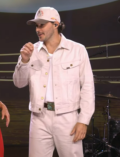 Josh Rosh's beige denim jacket and jeans on Live with Kelly and Mark