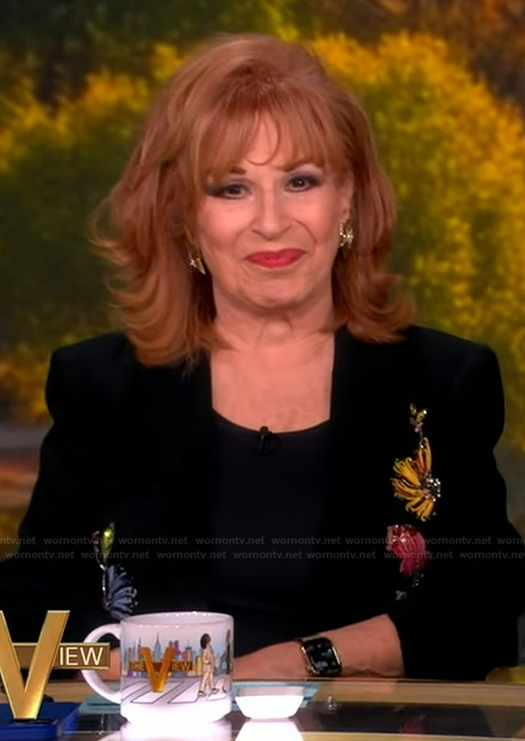 Joy's black floral embellished blazer on The View
