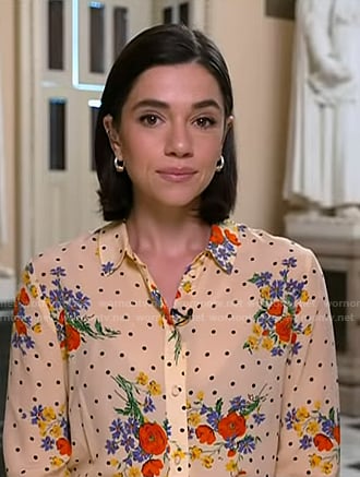 Julie's beige floral polka dot blouse on NBC News Daily