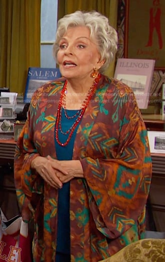 Julie's brown ikat print jacket on Days of our Lives