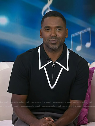 Justin's black contrast trim zip polo on Today