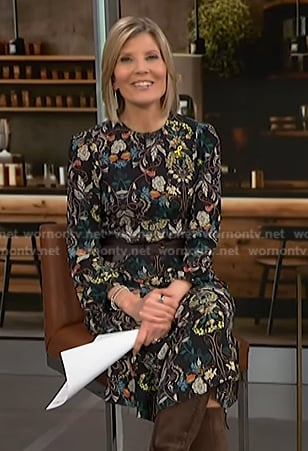 Kate Snow's black floral dress on NBC News Now