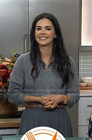 Katie Lee Biegel's grey wool shirt cardigan and belt on Today