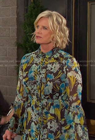Kayla's black floral print dress on Days of our Lives