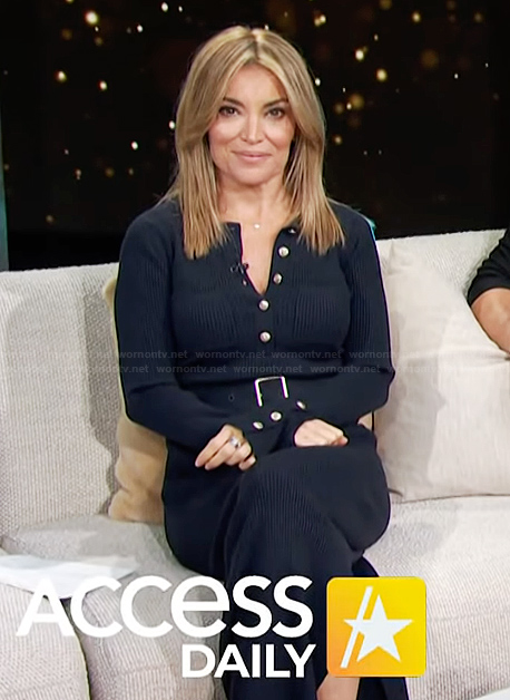 Kit's navy belted dress on Access Hollywood