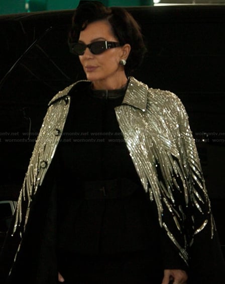Kris's black embellished coat on The Kardashians