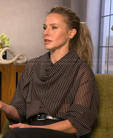 Kristen Bell's black striped blouse on Access Hollywood