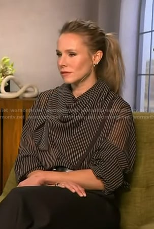 Kristen Bell's black striped scaf shirt on Access Hollywood