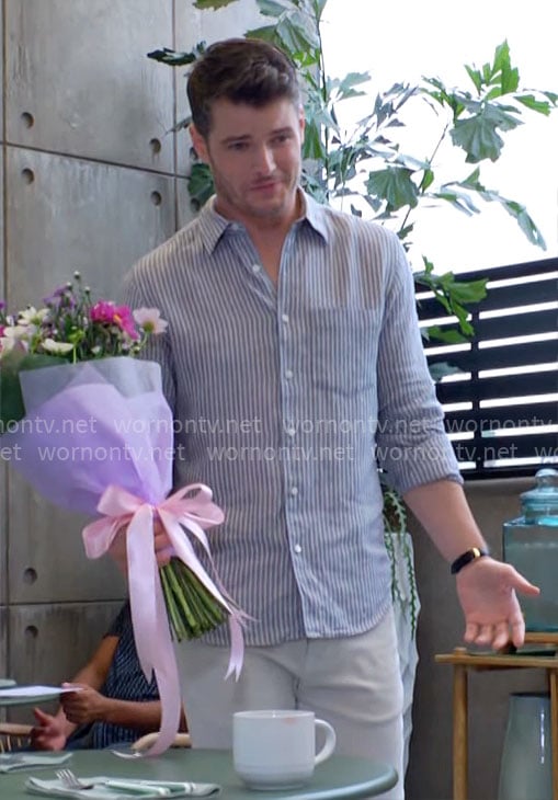 Kyle's blue striped linen shirt on The Young and the Restless