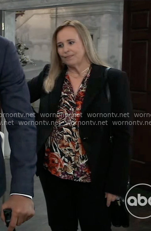 Laura's floral blouse and black blazer on General Hospital