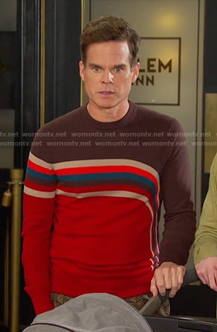 Leo's brown and red stripe sweater on Days of our Lives