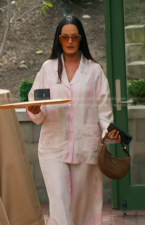 Lisa's pink print pajama shirt and pants on The Real Housewives of Salt Lake City