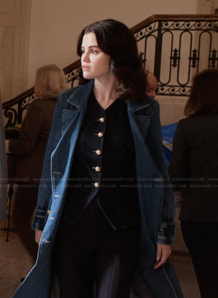 Mabel's denim coat and vest on Only Murders in the Building