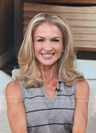 Maria Provenzano's grey striped sleeveless top on Access Hollywood