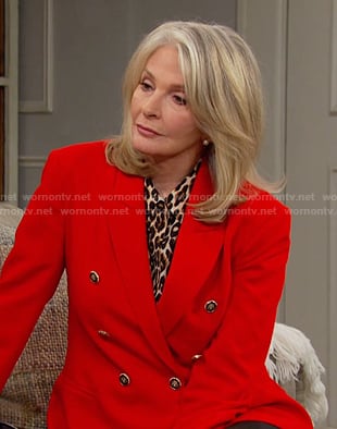 Marlena's leopard blouse and red blazer on Days of our Lives