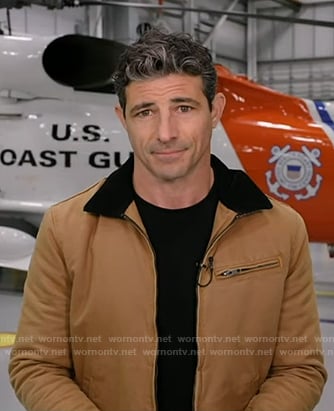 Matt Gutman's camel beige zip front jacket on Good Morning America