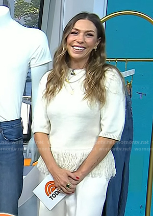 Melissa's white fringe hem sweater on Today
