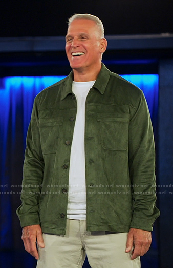 Mel's green suede jacket on The Golden Bachelor