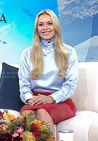 Milan Cortina's light bue satin top and red sequin skirt on Today