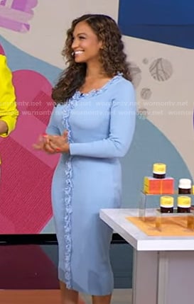 Milly Almodovar's blue ruffle knit dress on Good Morning America