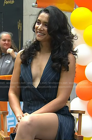Miranda's navy pinstripe vest and maxi skirt on Today