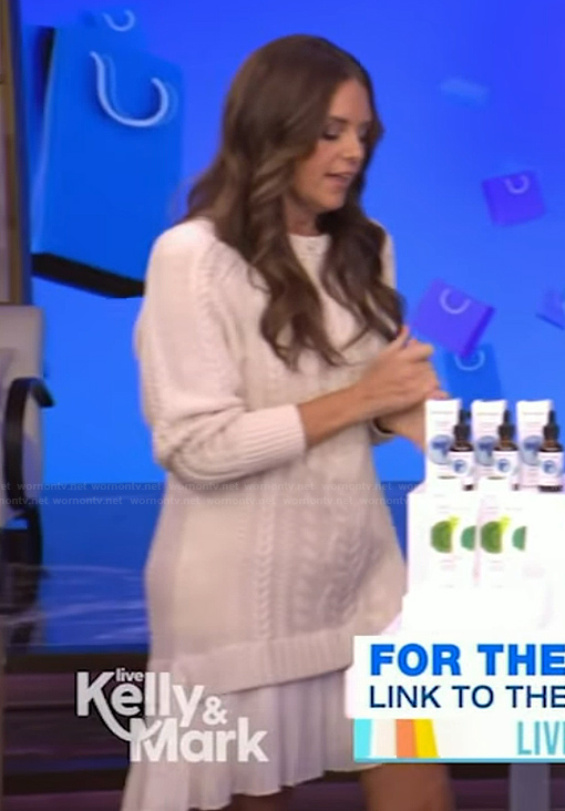Monica Mangin's layered cable knit sweater dress on Live with Kelly and Mark