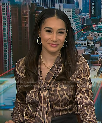 Morgan's leopard tie neck blouse on NBC News Daily