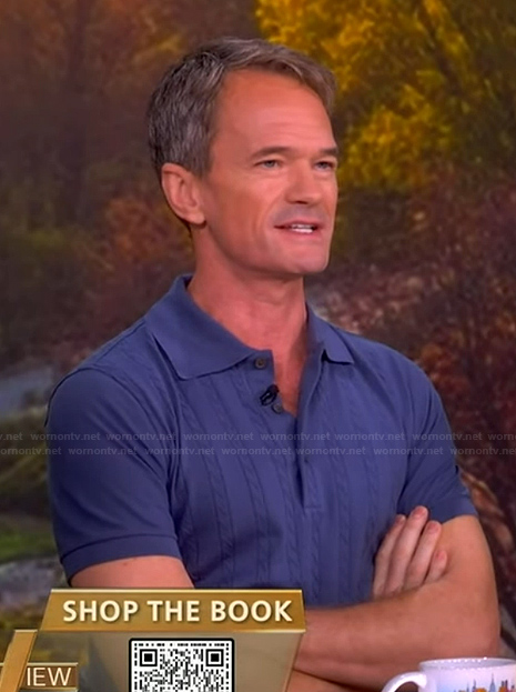Neil Patrick Harris's blue ribbed polo shirt on The View