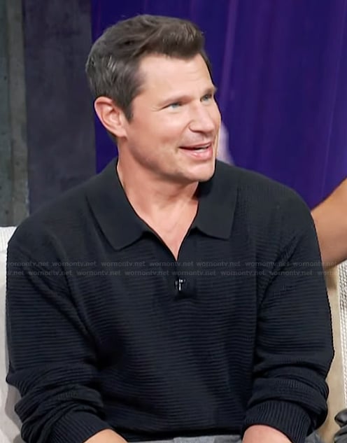 Nick Lachey's black v-neck sweater on Access Hollywood