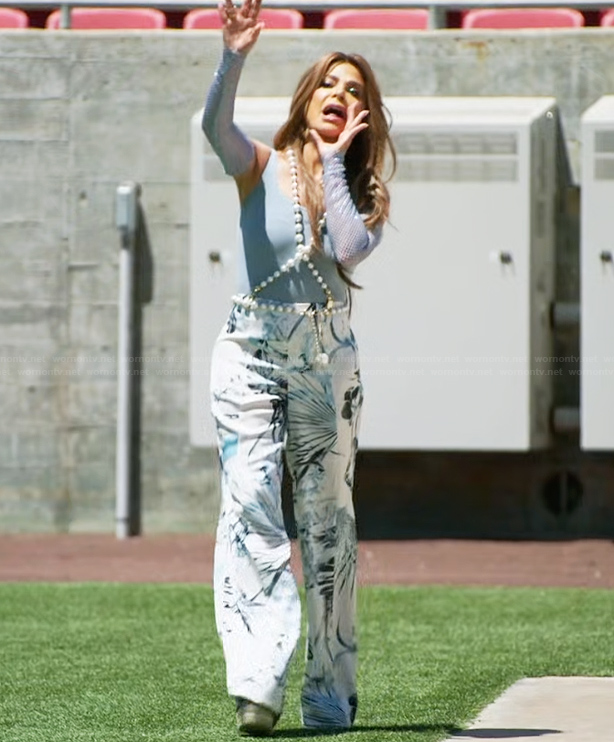 Paula Abdul's floral print pants on The Golden Bachelor