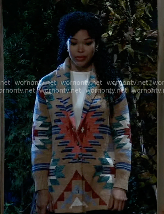 Portia's printed cardigan on General Hospital