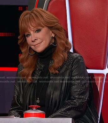 Reba's black studded fringed leather jacket on The Voice