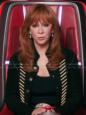 Reba's black suede fringe jacket on The Voice