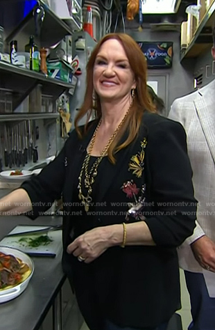Ree Drummond's black floral embellished blazer on Today