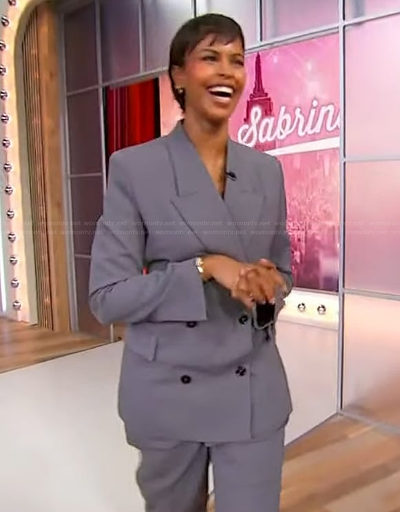 Sabrina's gray double breasted blazer and pants on Sherri