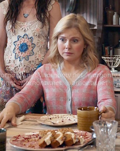 Sam's red checked cardigan on Ghosts